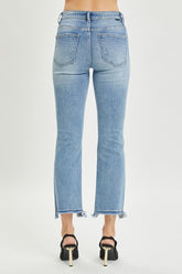 RISEN Women's High Rise Distressed Cropped Straight Jeans - Trendy and Flattering Fit